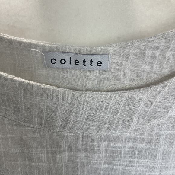 Colette Sz L Linen Top Blouse Short Sleeve Boxy Lagenlook Breathable Scoop Neck - Picture 4 of 12